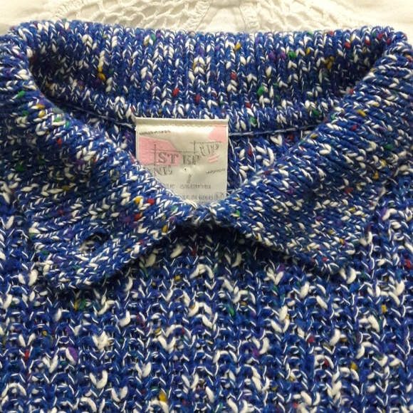 Vintage 80s Blue Marbled Sweater Mock neck Sz. M - Picture 3 of 7